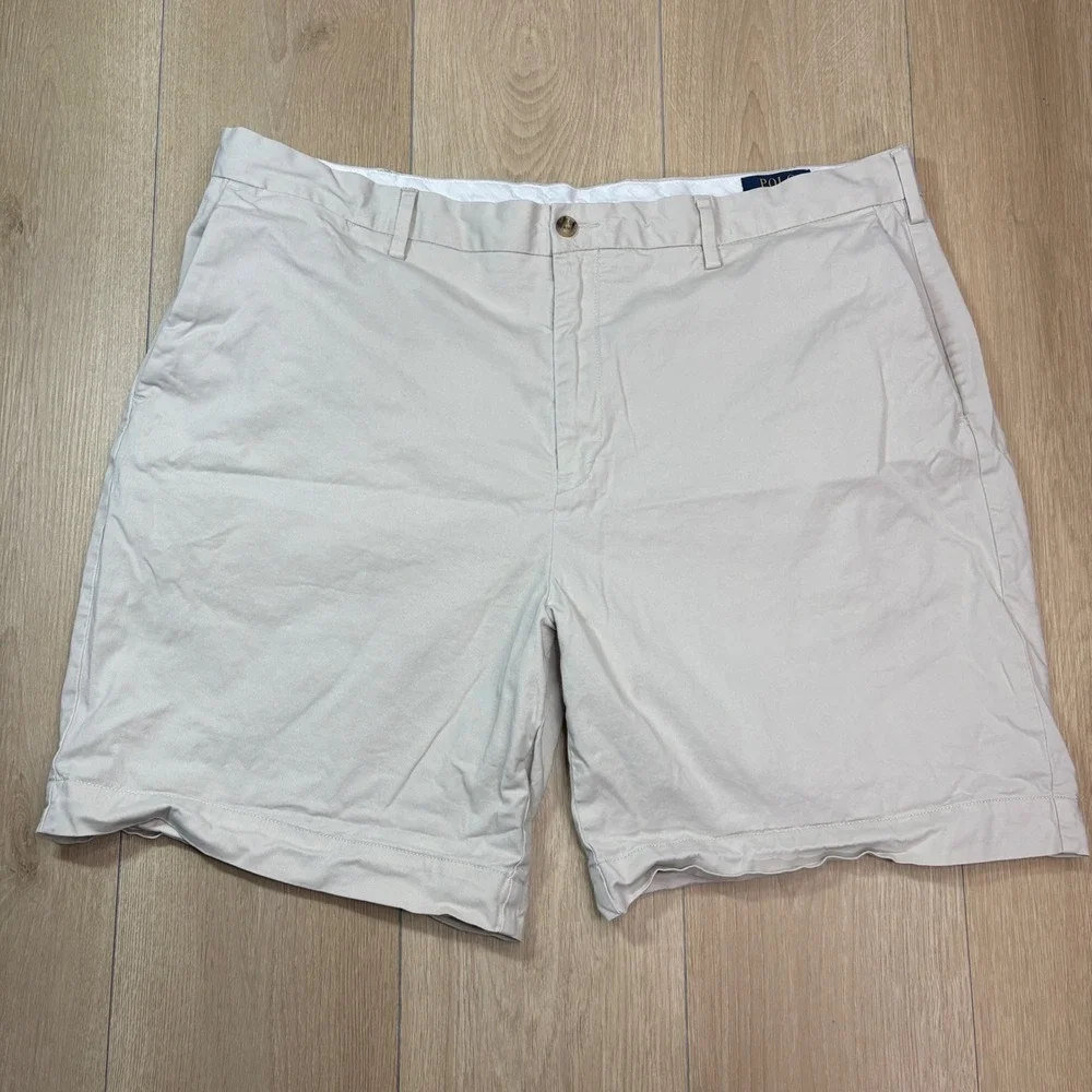 Polo Ralph Lauren Mens Classic Fit Chino Shorts Khaki Tan Size 40 Stretch Cotton